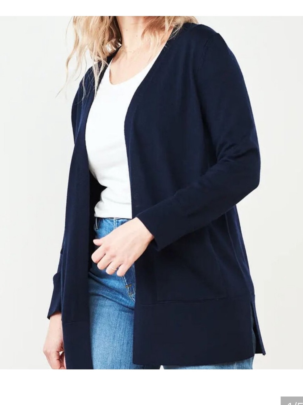 NWT Quince Women 100% Merino Wool Navy Open-Front Cardigan Pockets Large Relaxed